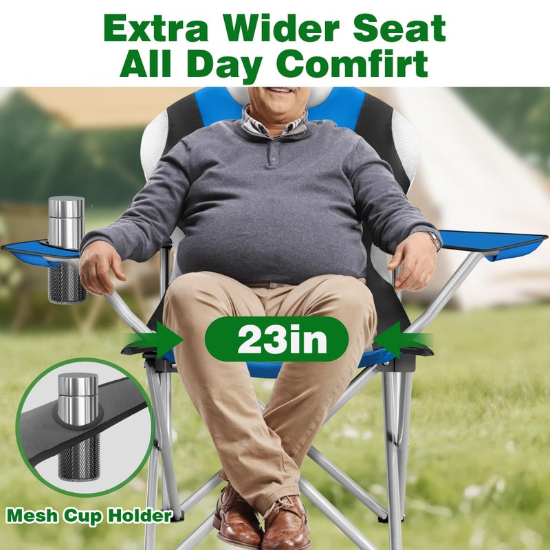 Camabel Folding Camping Chairs Oversized Heavy Duty 400 LBS Sturdy Beach Chair Portable Outdoor Lawn Chairs High Padded Back with Cup Holder Carry Bag for Sporting Hiking Picnics Fishing Concerts Blue - Image 2